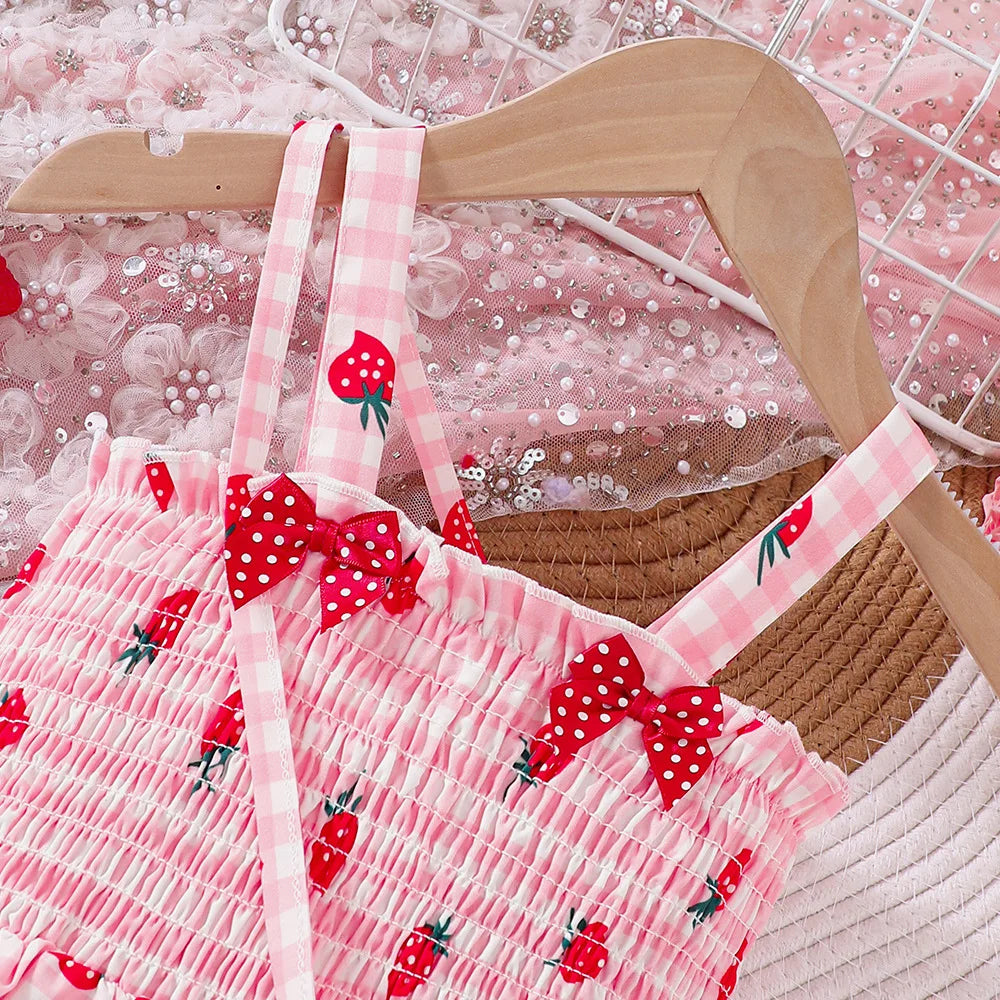 Vestido Infantil Menina Moranguinho Tomara que Caia Verão Lenogue