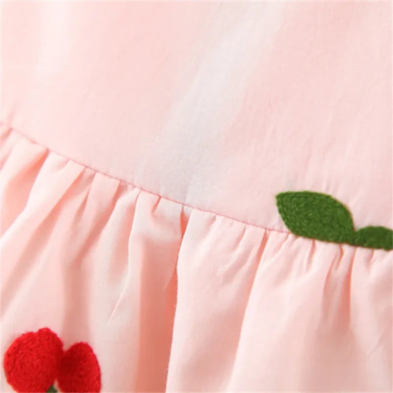 Vestido Infantil Princesa Bordado Cereja Manga Bufante Lenogue