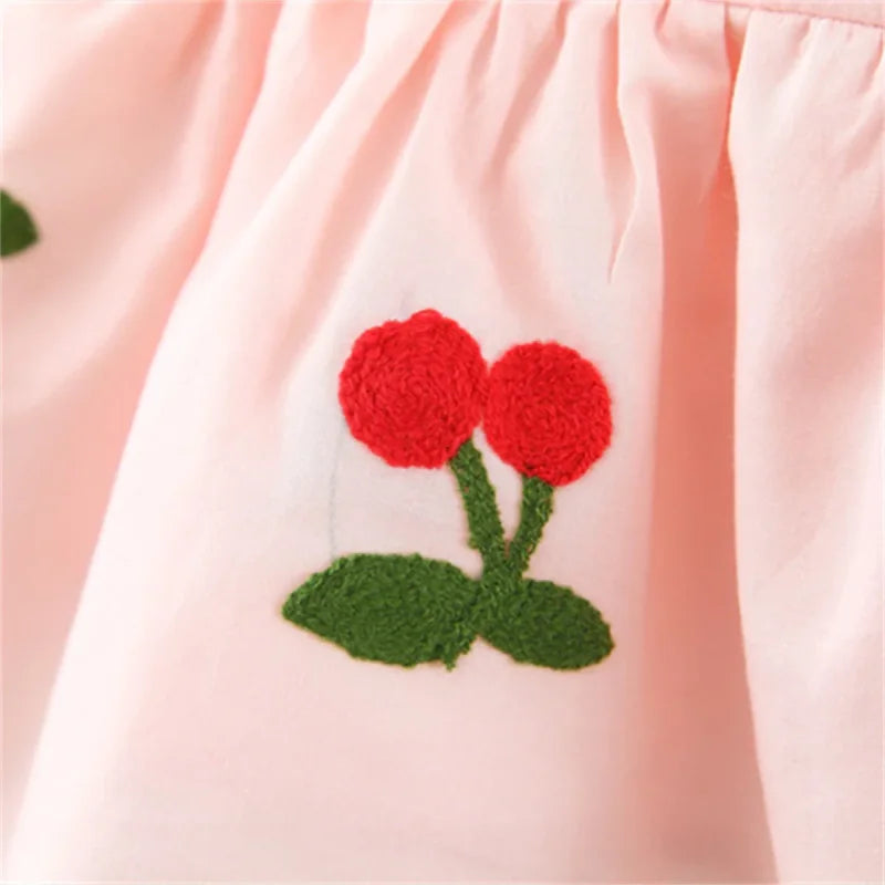 Vestido Infantil Princesa Bordado Cereja Manga Bufante Lenogue