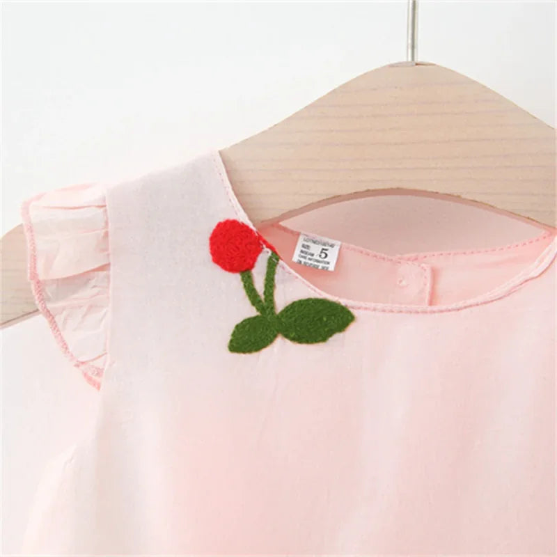 Vestido Infantil Princesa Bordado Cereja Manga Bufante Lenogue