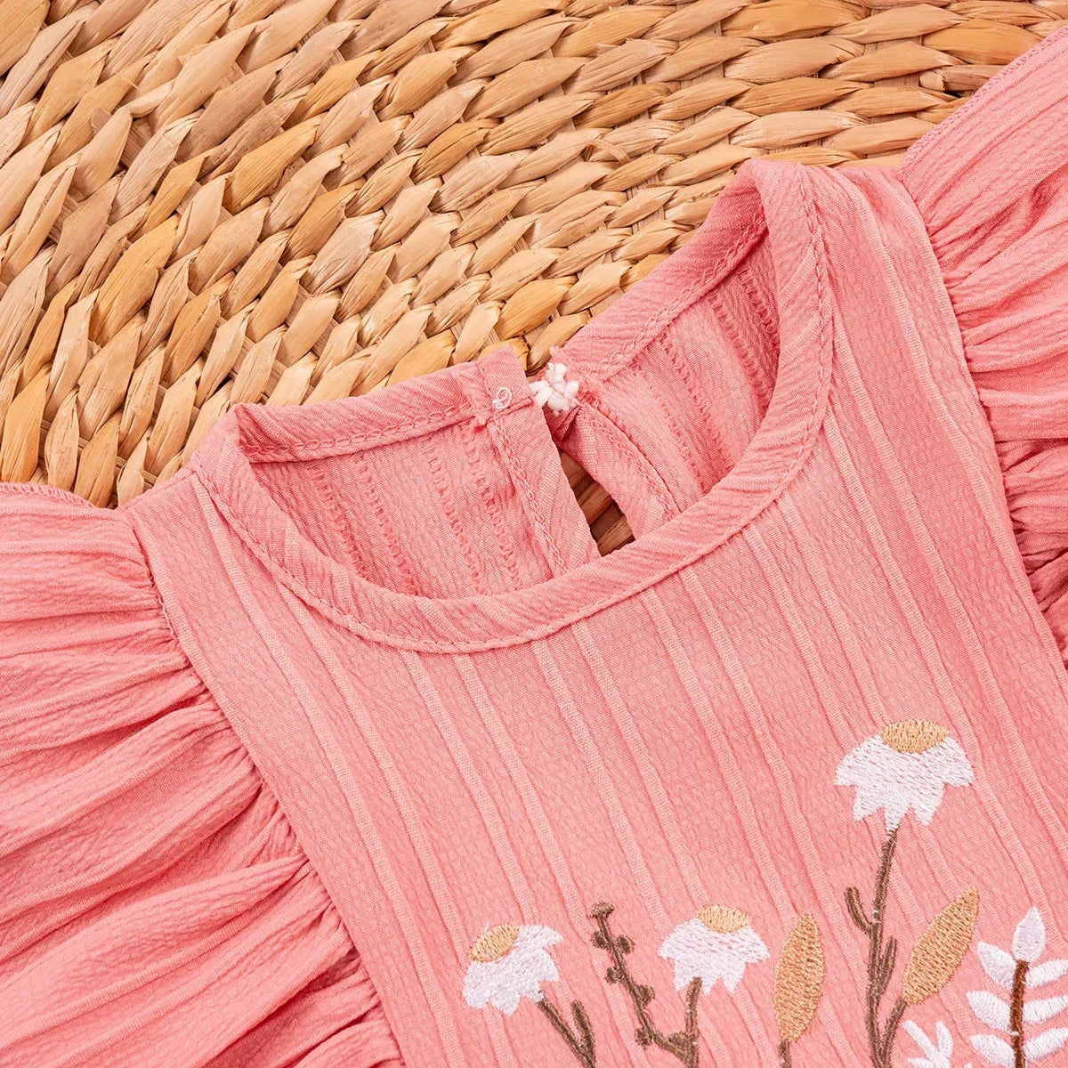 Vestido Infantil Princesa Bordado Floral Manga Babado Lenogue