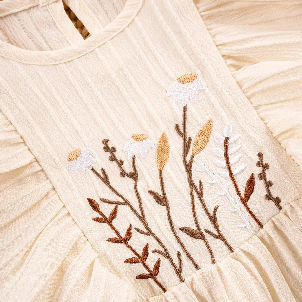 Vestido Infantil Princesa Bordado Floral Manga Babado Lenogue