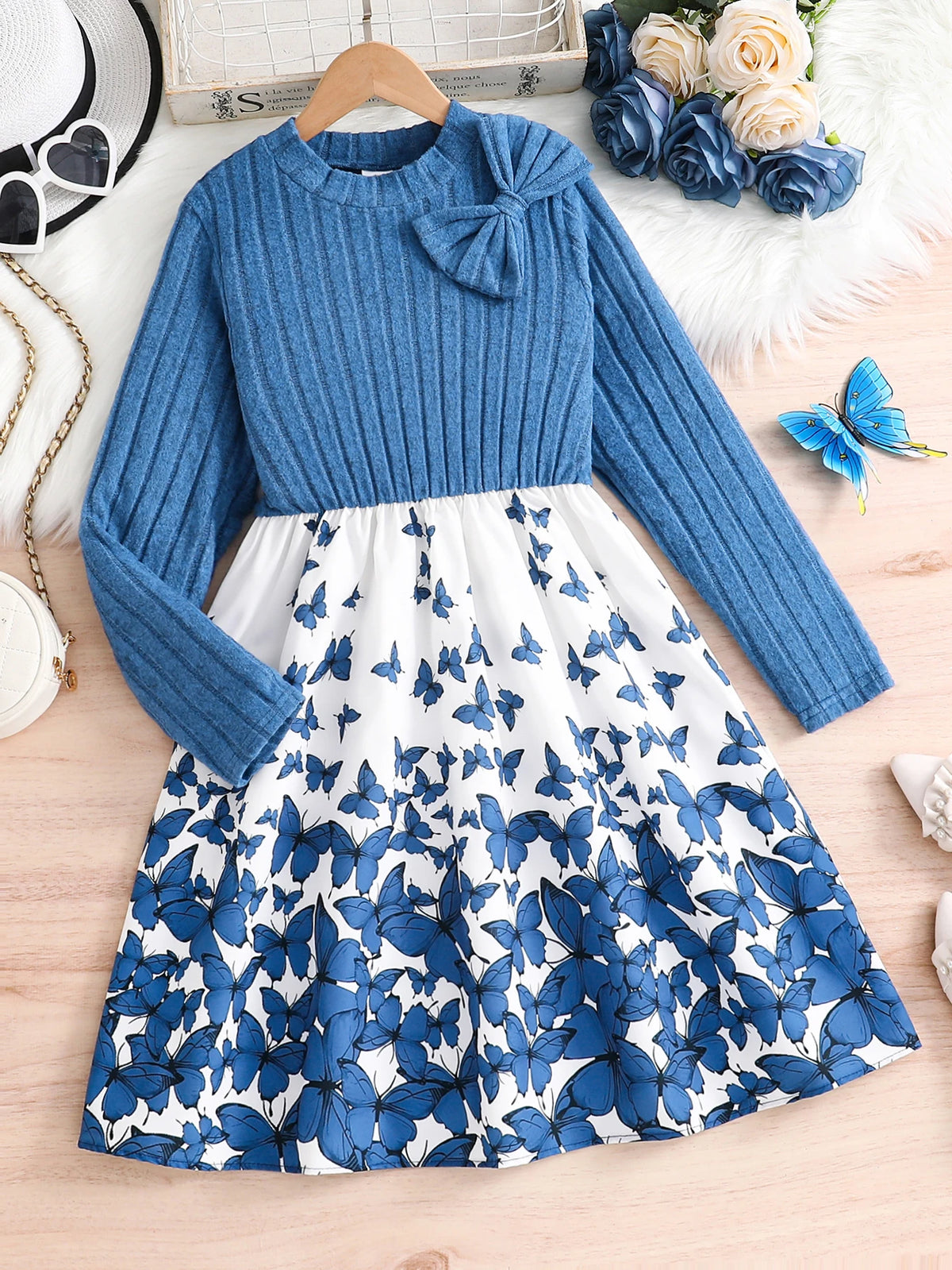 Vestido Infantil Tricot Gola Redonda Manga Longa Casual Lenogue