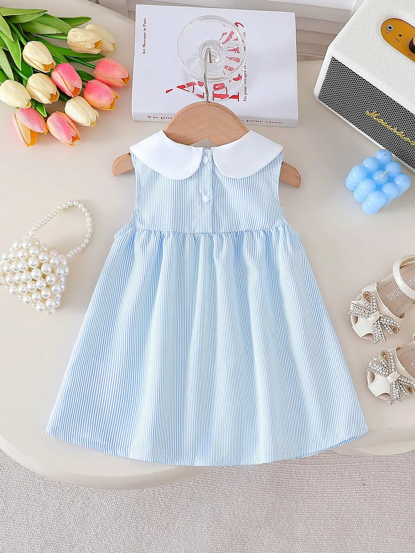 Vestido Infantil Tricot sem Manga com Botões Lenogue