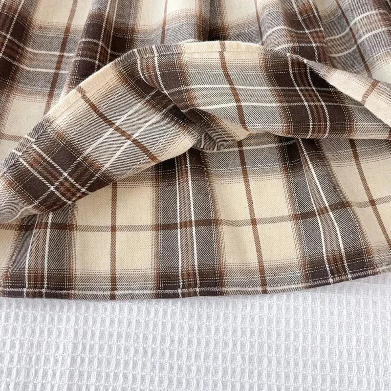 Vestido Infantil Xadrez Manga Longa com Cinto e Chapéu Lenogue