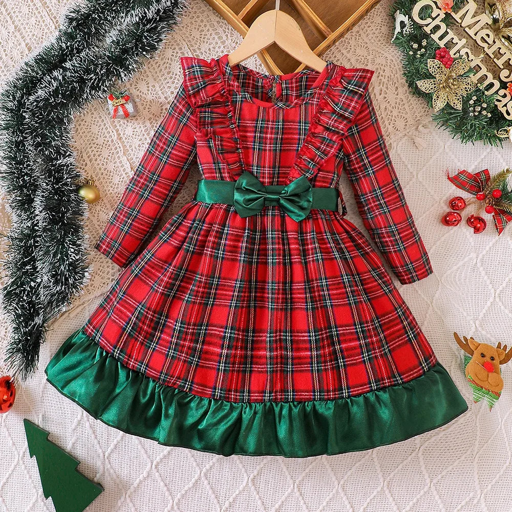 Vestido Infantil Xadrez Manga Longa Gola Redonda Étoile Lenogue
