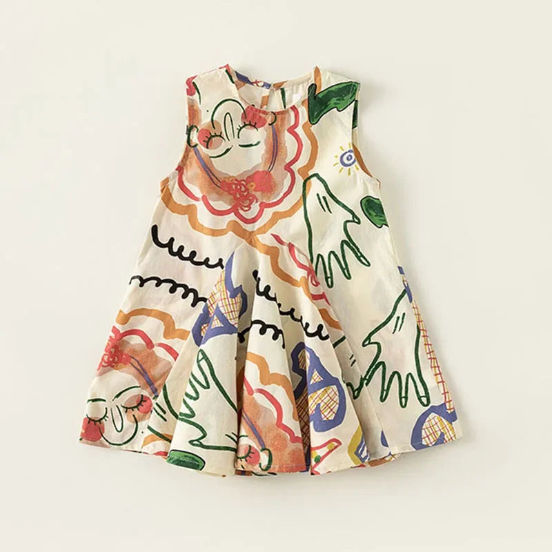 Vestido Macio Lúdico Ambrey Lenogue para Meninas Verão Estampado / 1-2 anos (80cm)
